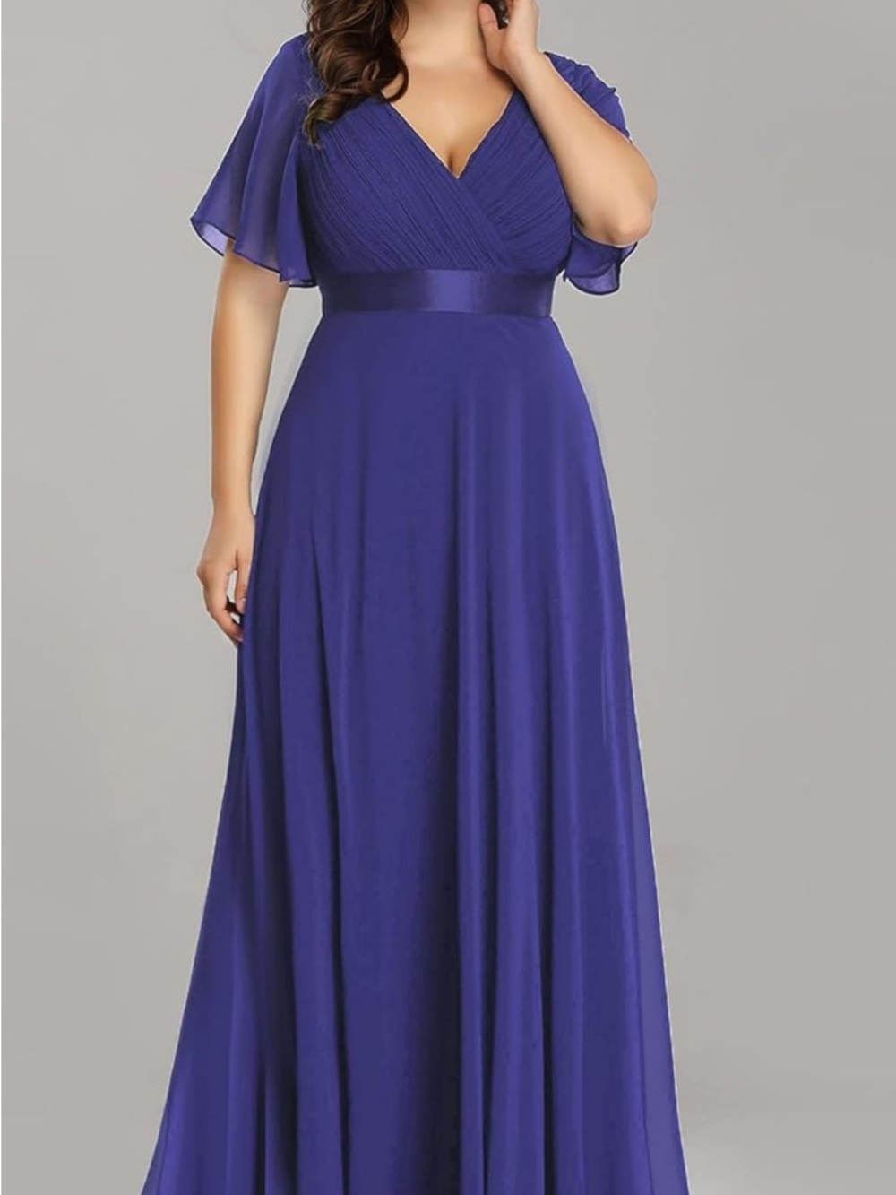 Ever Pretty Plus Size V-Neck Flutter Sleeve Maxi Dress in Royal Purple - Picture 5 of 5